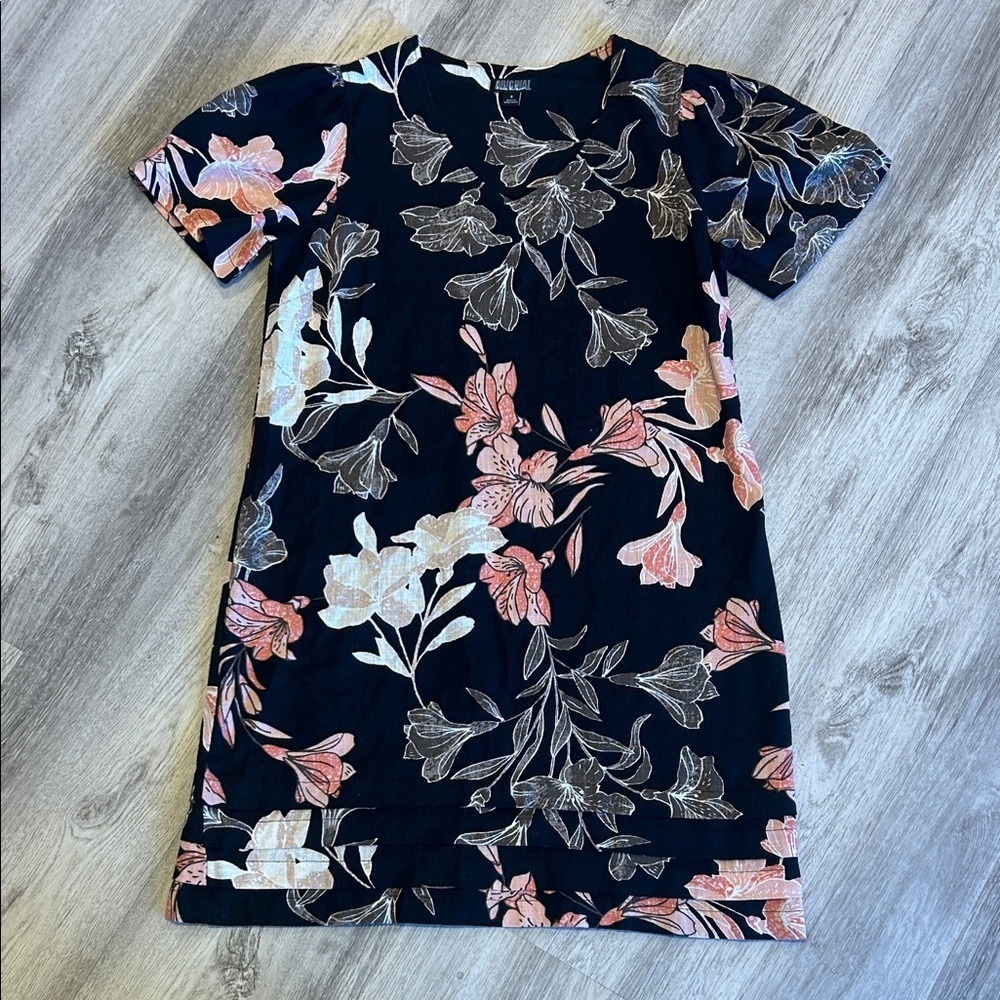 Nicole Miller Original Linen Blend All Over Floral Print Boxy‎ Fit Shift Dress S